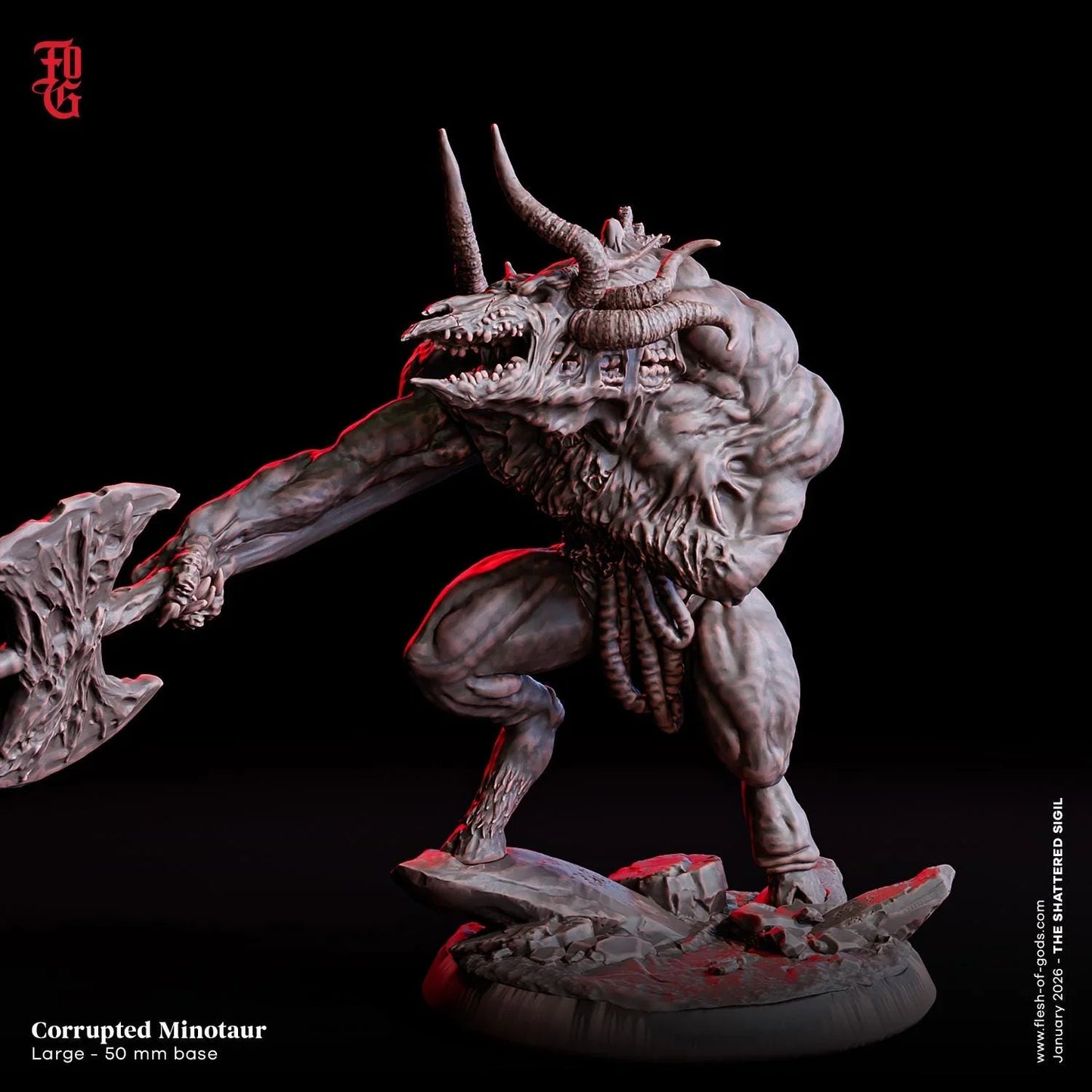 Corrupted Minotaur Miniature | Large Beast Monstrosity Monster Figurine | 50mm Base - Plague Miniatures