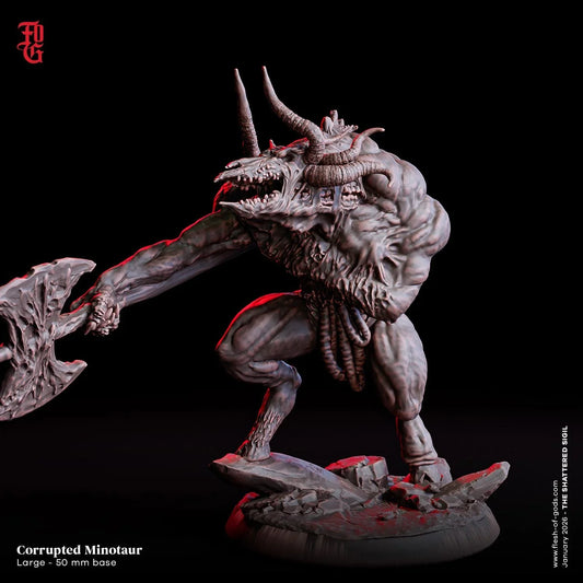 Corrupted Minotaur Miniature | Large Beast Monstrosity Monster Figurine | 50mm Base - Plague Miniatures