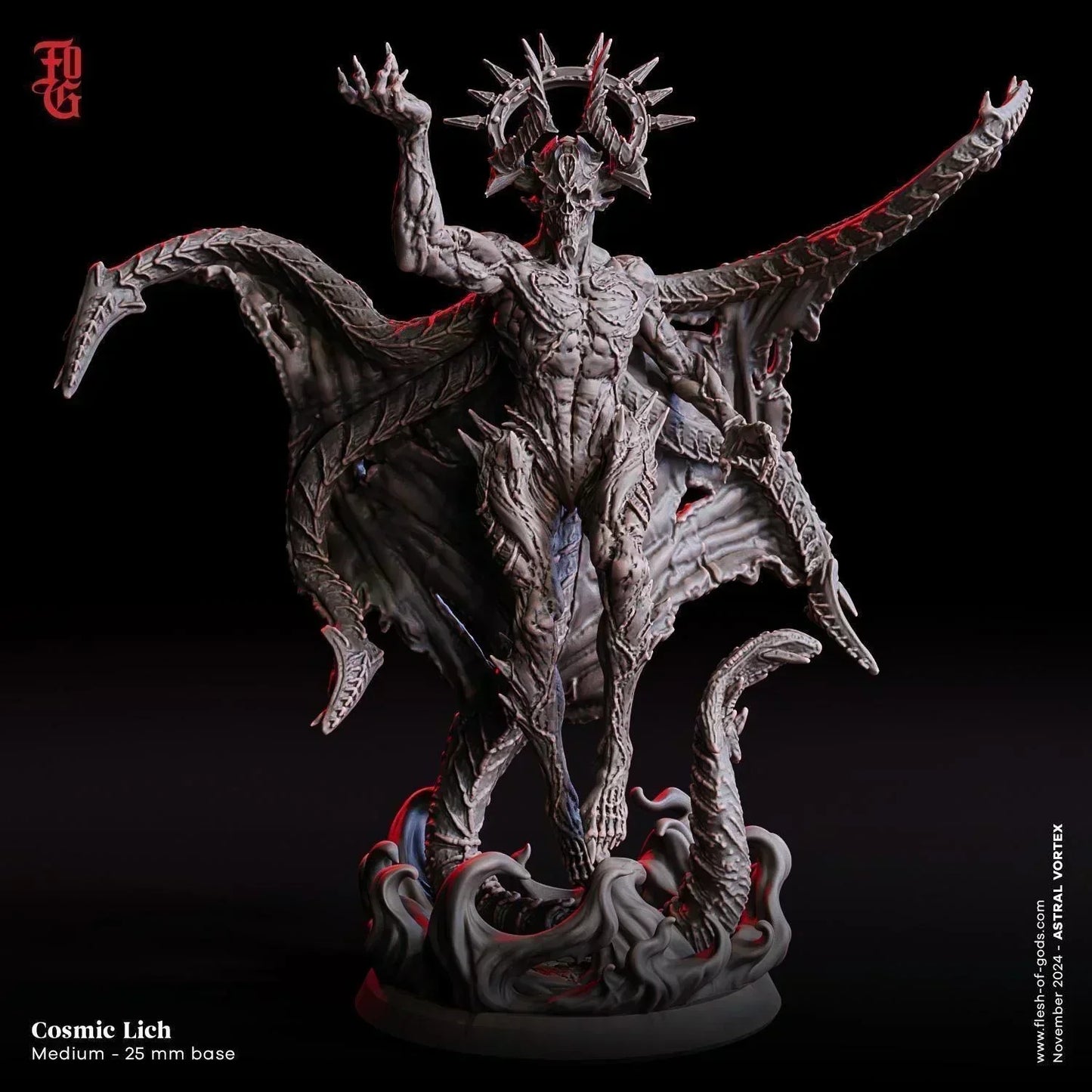 Cosmic Lich Wizard, Undead King Skeleton Miniature | Demonic Monster Miniature | 32mm Scale or 75mm Scale - Plague Miniatures