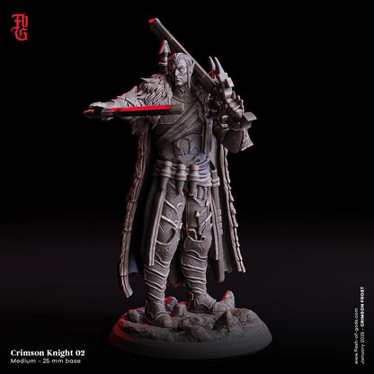 Crimson Knight Miniature | Elf Fighter Monster Figurine | 32mm Scale or 75mm Scale - Plague Miniatures