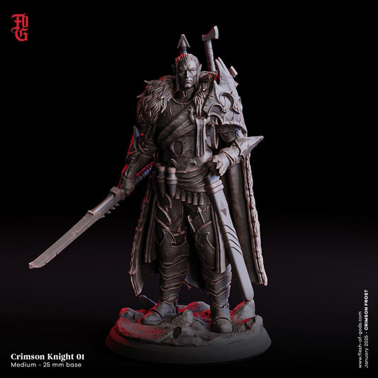 Crimson Knight Miniature | Elf Fighter Monster Figurine | 32mm Scale or 75mm Scale - Plague Miniatures