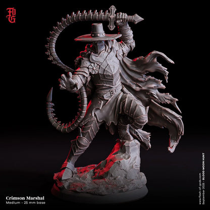 Crimson Marshal | Human Fighter Miniature | 32mm Scale or 75mm Scale - Plague Miniatures