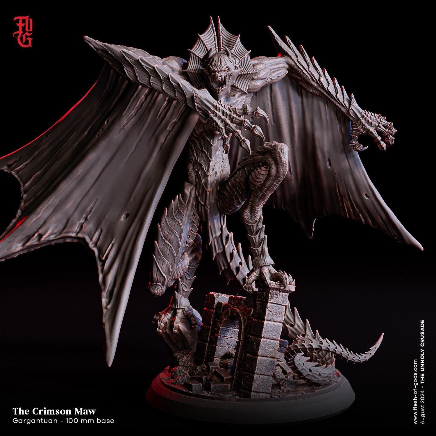 Crimson Maw Vampire Dragon Miniature | Gargantuan Monstrosity Titan | 100mm Base - Plague Miniatures