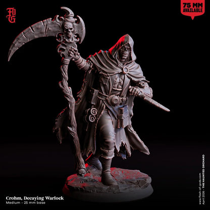 Crohm, Decaying Warlock Miniature | Undead Necromancer Skeleton Spellcaster Figurine | 32mm Scale or 75mm Scale - Plague Miniatures