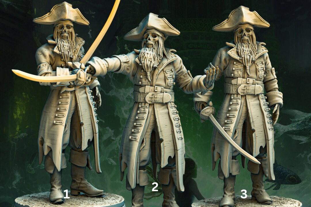 Cursed Undead Pirate Miniature | Skeleton Pirate with Long Sword | 3 poses | 32mm Scale - Plague Miniatures