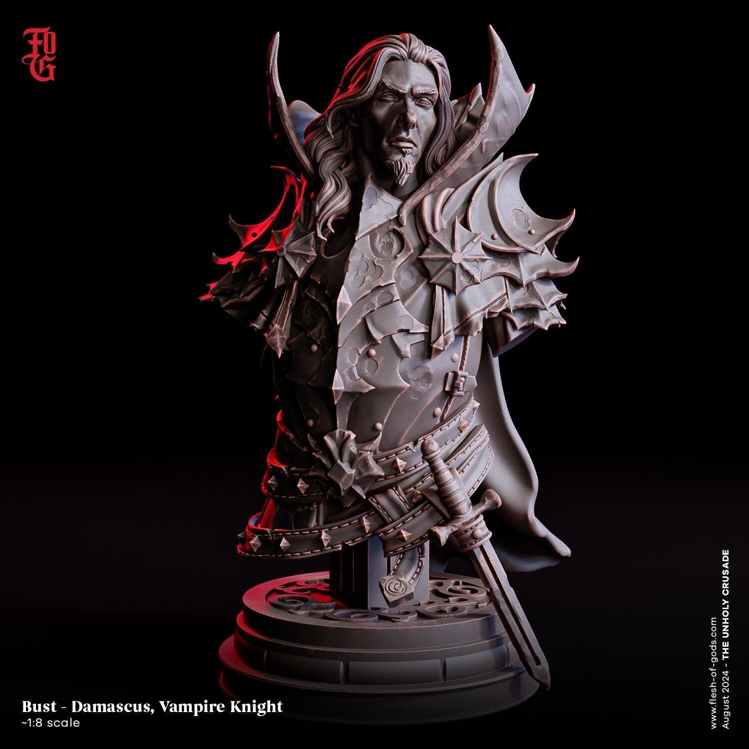 Damascus, Vampire Knight Bust Statue | Resin Vampire Decor for Nerdy Collectors - Plague Miniatures