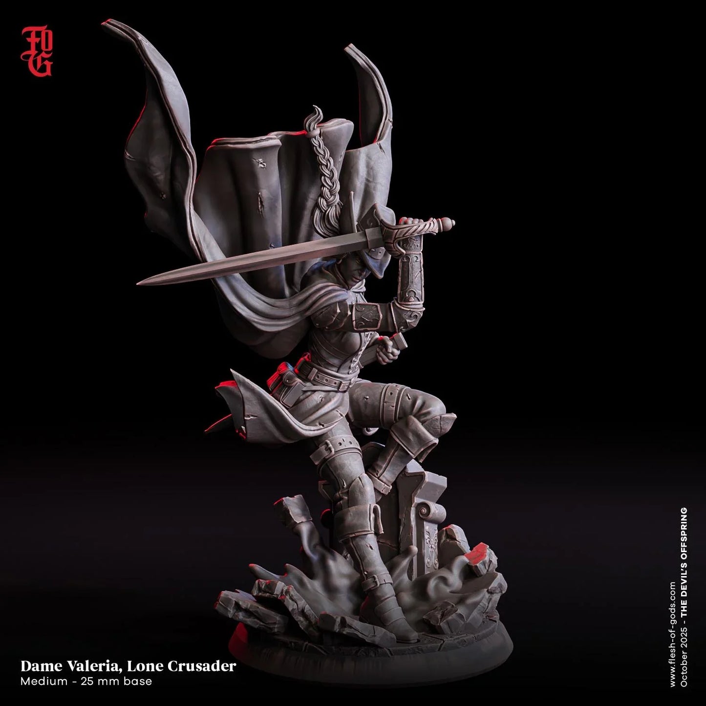 Dame Valeria, Lone Crusader Miniature | Female Human Monster Hunter Ranger Figurine | 32mm Scale or 75mm Scale - Plague Miniatures