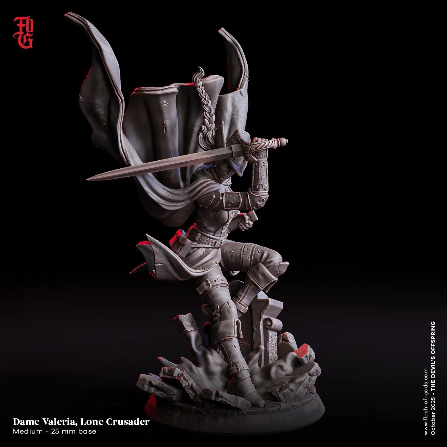 Dame Valeria, Lone Crusader Miniature | Female Human Monster Hunter Ranger Figurine | 32mm Scale or 75mm Scale - Plague Miniatures