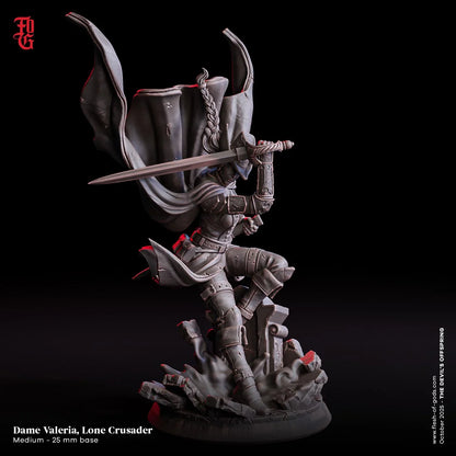 Dame Valeria, Lone Crusader Miniature | Female Human Monster Hunter Ranger Figurine | 32mm Scale or 75mm Scale - Plague Miniatures