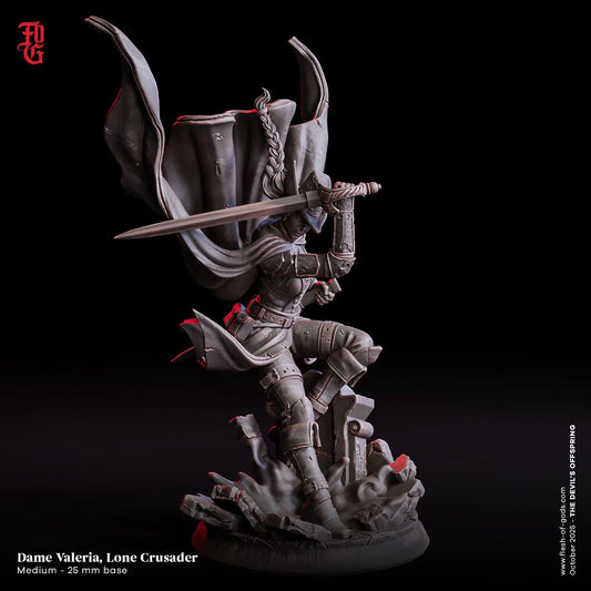 Dame Valeria, Lone Crusader Miniature | Female Human Monster Hunter Ranger Figurine | 32mm Scale or 75mm Scale - Plague Miniatures