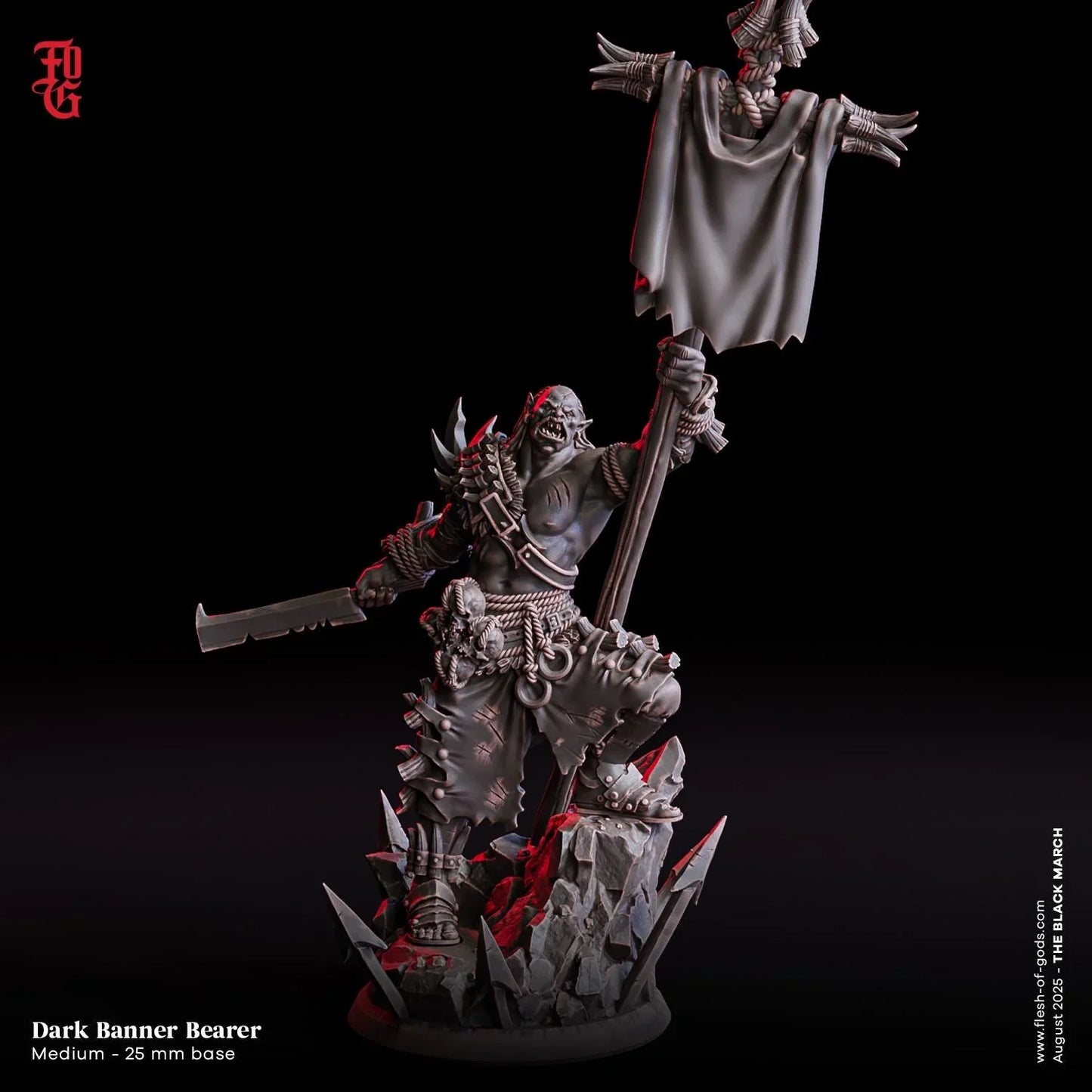 Dark Banner Bearer | Orc Army Miniature | 32mm Scale or 75mm Scale - Plague Miniatures