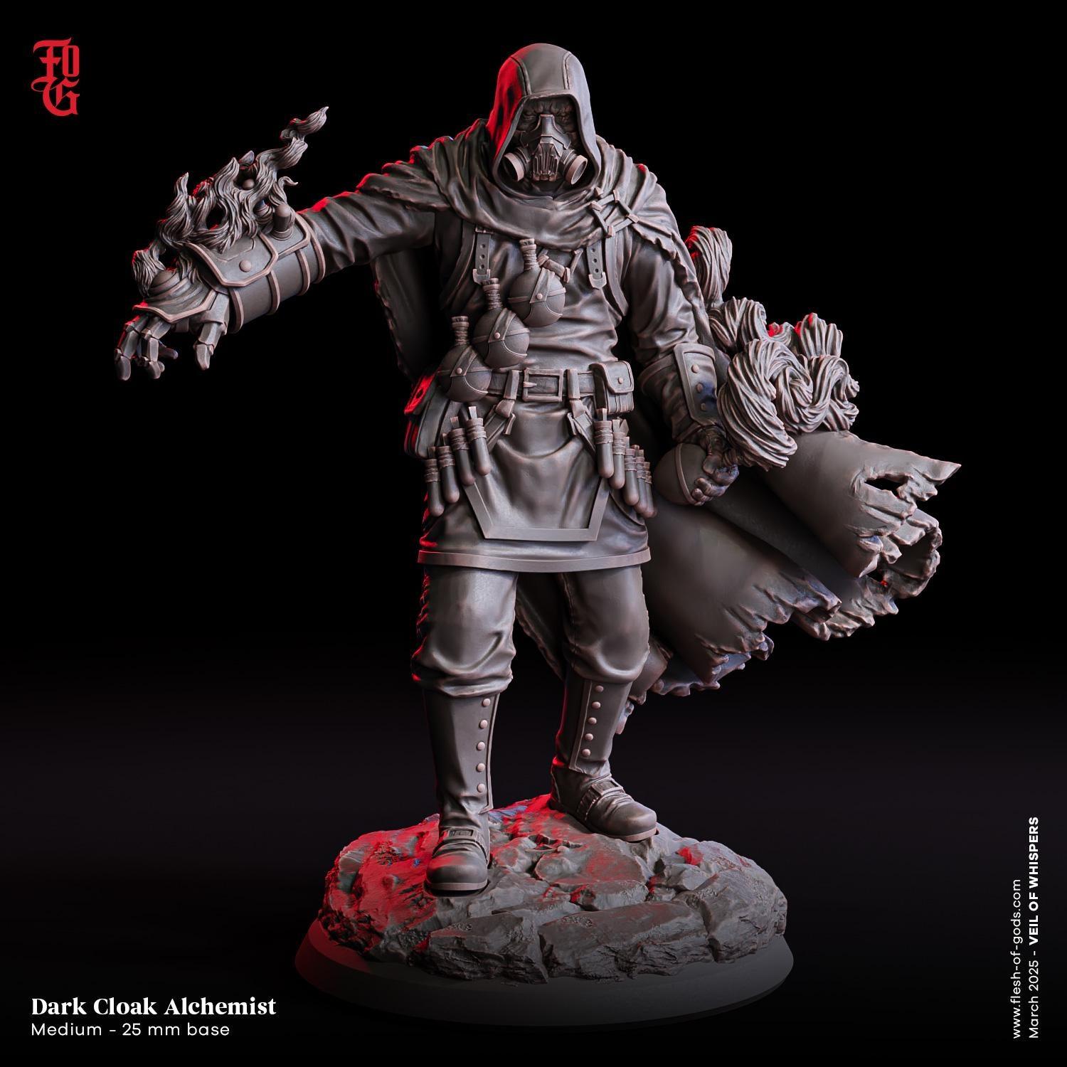 Dark Cloak Alchemist | DnD Dystopian Gas Mask Rogue Miniature | 32mm Scale or 75mm Scale | Dungeons and Dragons DnD 5e Dungeon Master Gift - Plague Miniatures