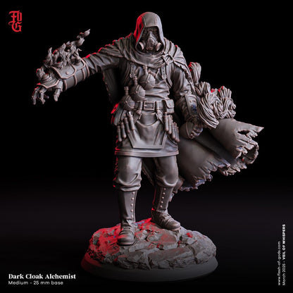 Dark Cloak Alchemist | DnD Dystopian Gas Mask Rogue Miniature | 32mm Scale or 75mm Scale | Dungeons and Dragons DnD 5e Dungeon Master Gift - Plague Miniatures