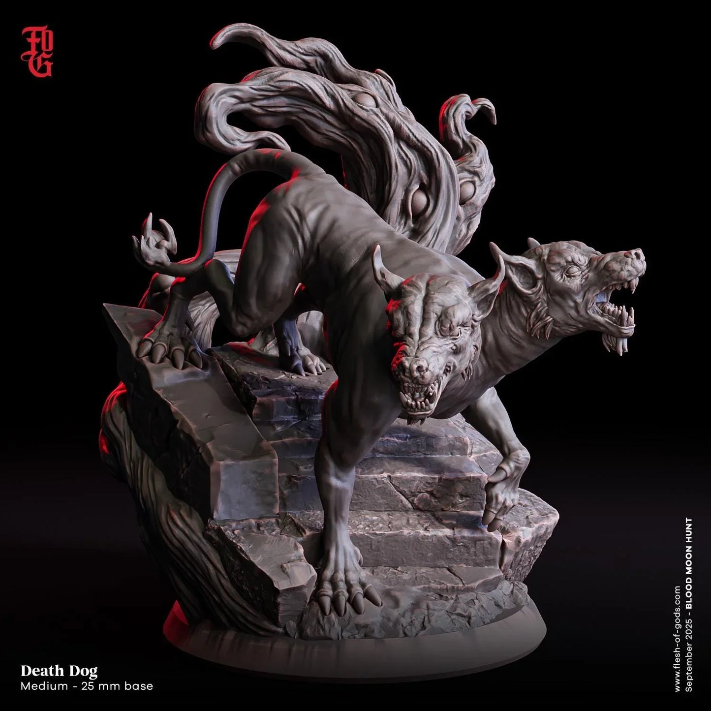 Death Dog Miniature | Mutant Two-Headed Canine Monster Figurine | 32mm Scale - Plague Miniatures