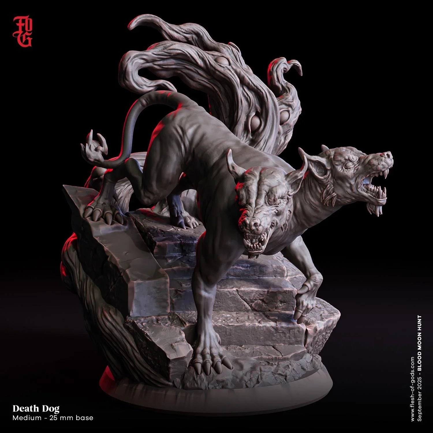 Death Dog Miniature | Mutant Two-Headed Canine Monster Figurine | 32mm Scale - Plague Miniatures