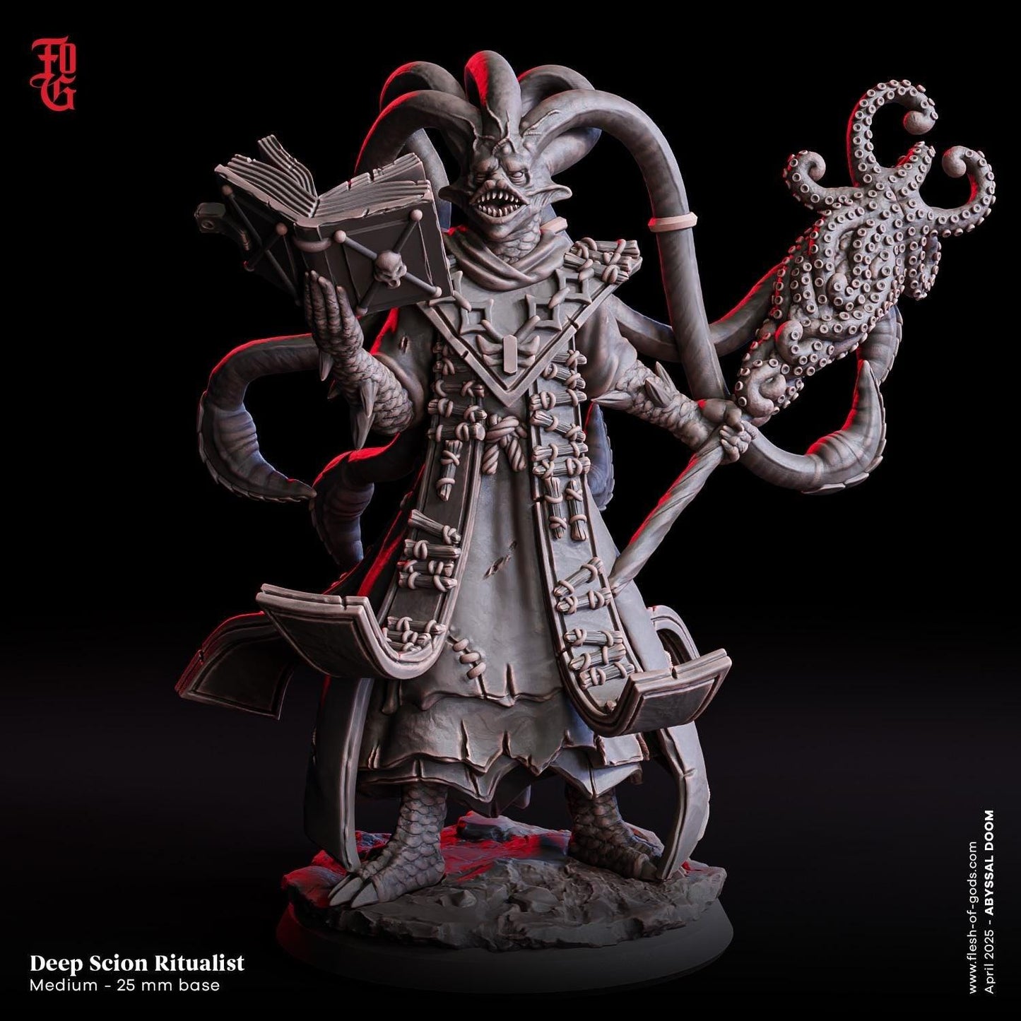 Deep Scion Ritualist | Cthulhu-Inspired Nautical Monstrosity Miniature | 32mm Scale or 75mm Scale - Plague Miniatures