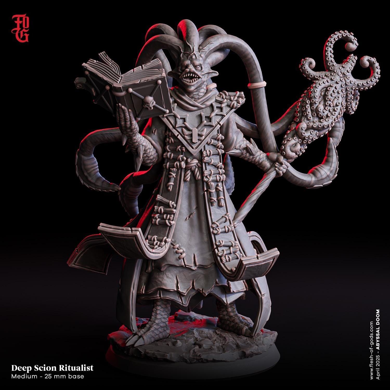 Deep Scion Ritualist | Cthulhu-Inspired Nautical Monstrosity Miniature | 32mm Scale or 75mm Scale - Plague Miniatures