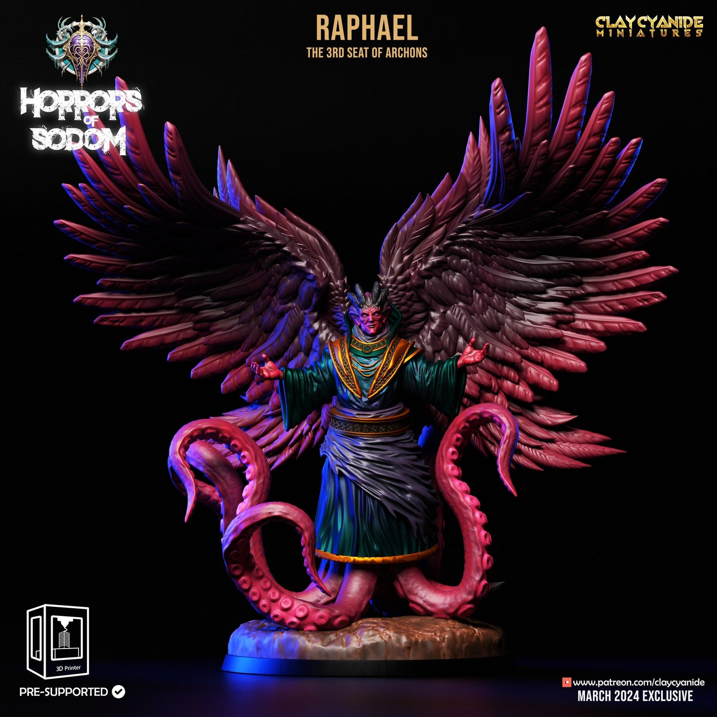 Demon Lord Raphael, Winged Cthulhu-esque Demon Miniature | 32mm Scale - Plague Miniatures