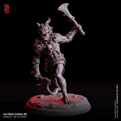 Devilish Goblin Miniature | Goblin Fighter Medium Monstrosity Figurine | 32mm Scale - Plague Miniatures