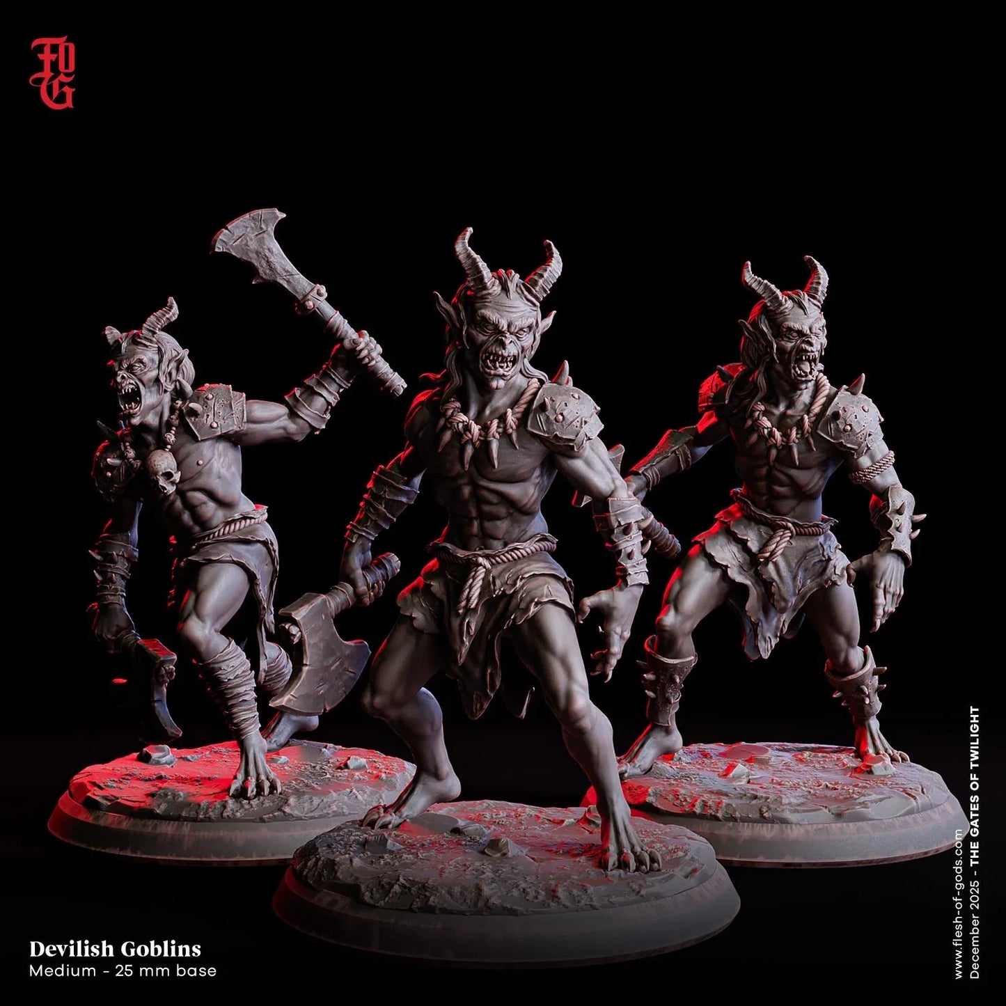 Devilish Goblin Trio Miniatures | Goblin Fighter Monstrosity Monster Set | 32mm Scale - Plague Miniatures