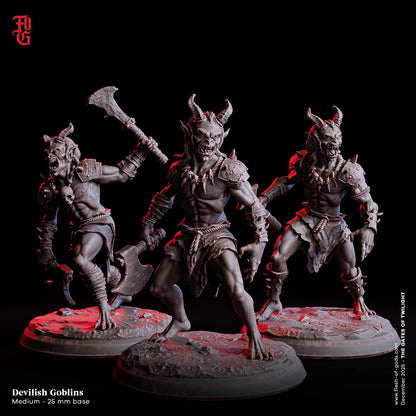 Devilish Goblin Trio Miniatures | Goblin Fighter Monstrosity Monster Set | 32mm Scale - Plague Miniatures