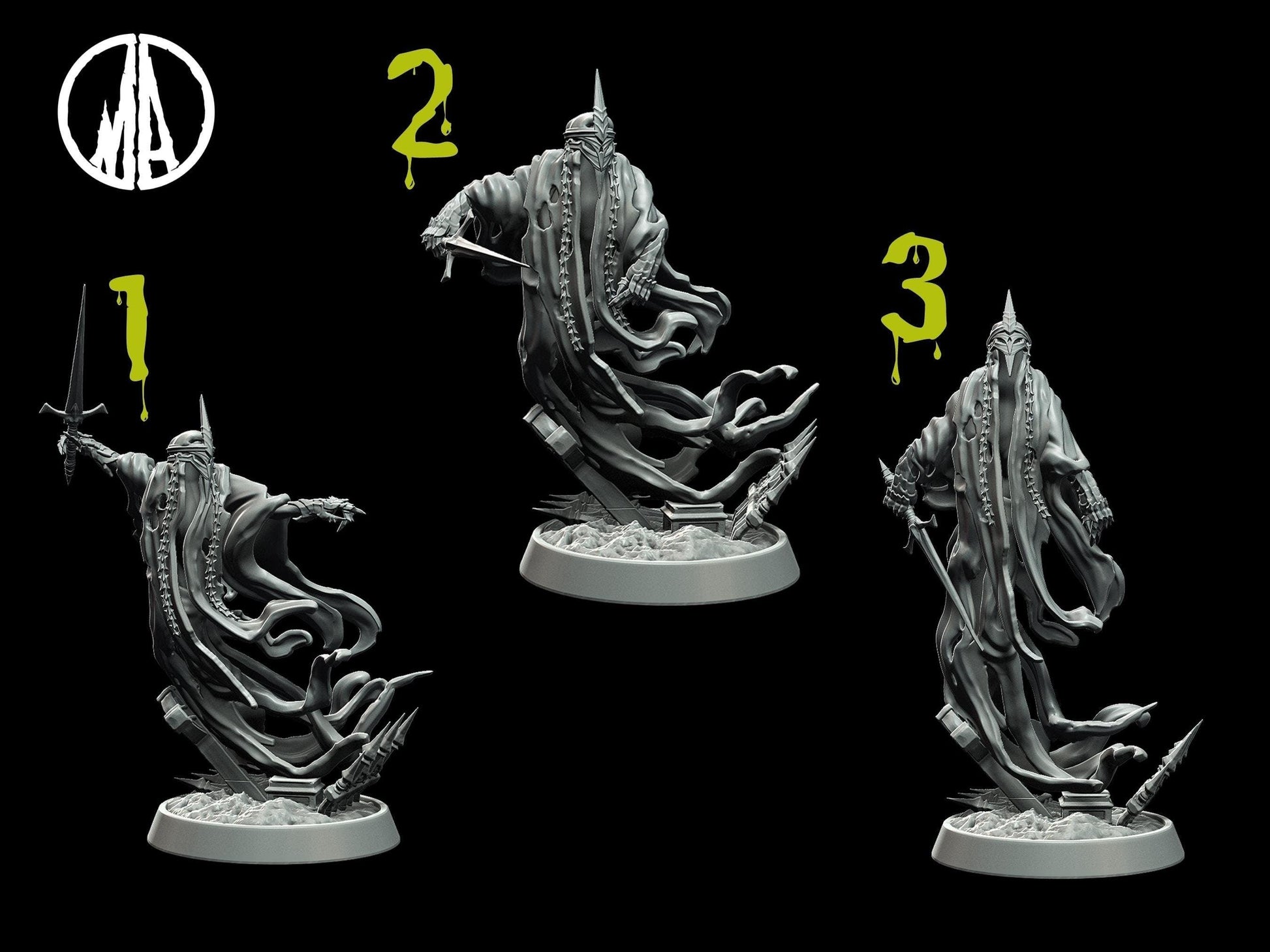 DnD Damned Spirit Miniature - 3 Poses - 28mm scale Tabletop gaming DnD Miniature Dungeons and Dragons, ttrpg dnd 5e - Plague Miniatures