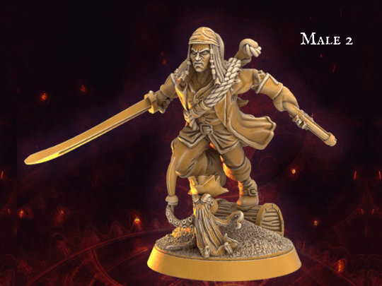 DnD Female Human Pirate miniature - 32mm scale Tabletop gaming DnD Miniature Dungeons and Dragons, wargaming dnd pirate figurine - Plague Miniatures shop for DnD Miniatures