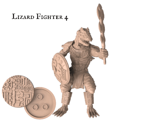 DnD Lizard Fighter - 40mm base | 32mm scale | Tabletop gaming DnD Miniature Dungeons and Dragons, dnd lizard warrior - Plague Miniatures shop for DnD Miniatures