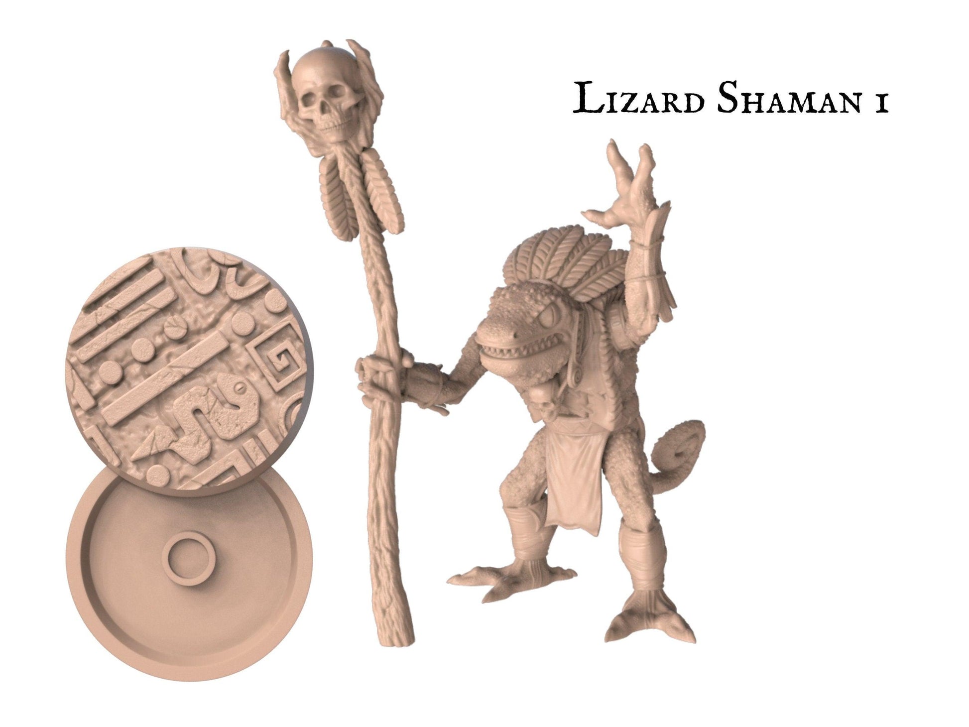 DnD Lizard Shaman Miniature - 32mm base | 32mm scale | Tabletop gaming DnD Miniature Dungeons and Dragons,dnd lizard druid - Plague Miniatures shop for DnD Miniatures