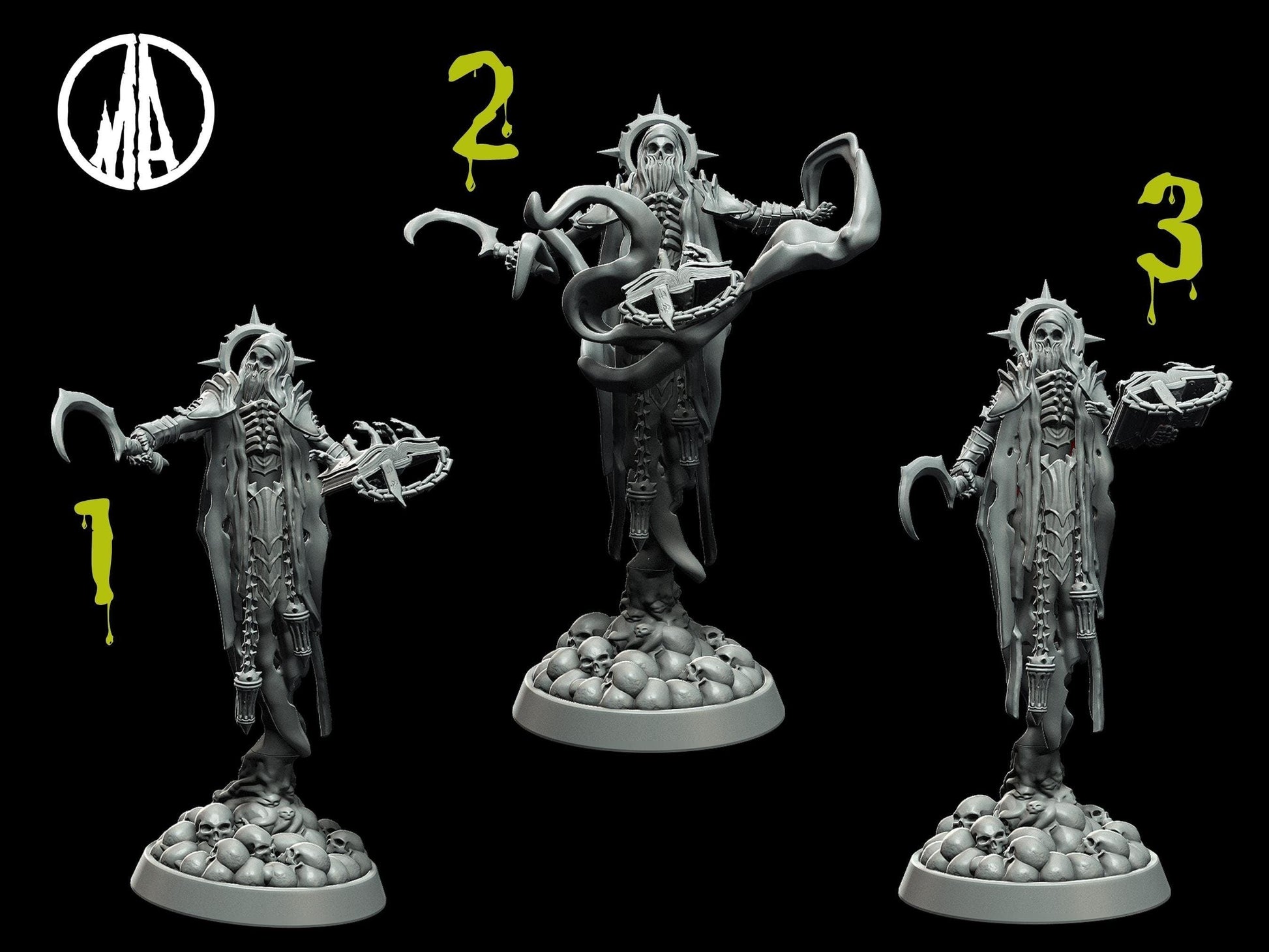 DnD Necromancer Miniature Skeleton Miniature Undead Miniature - 3 Poses - 28mm scale Tabletop gaming DnD Miniature Dungeons and Dragons,dnd 5e - Plague Miniatures