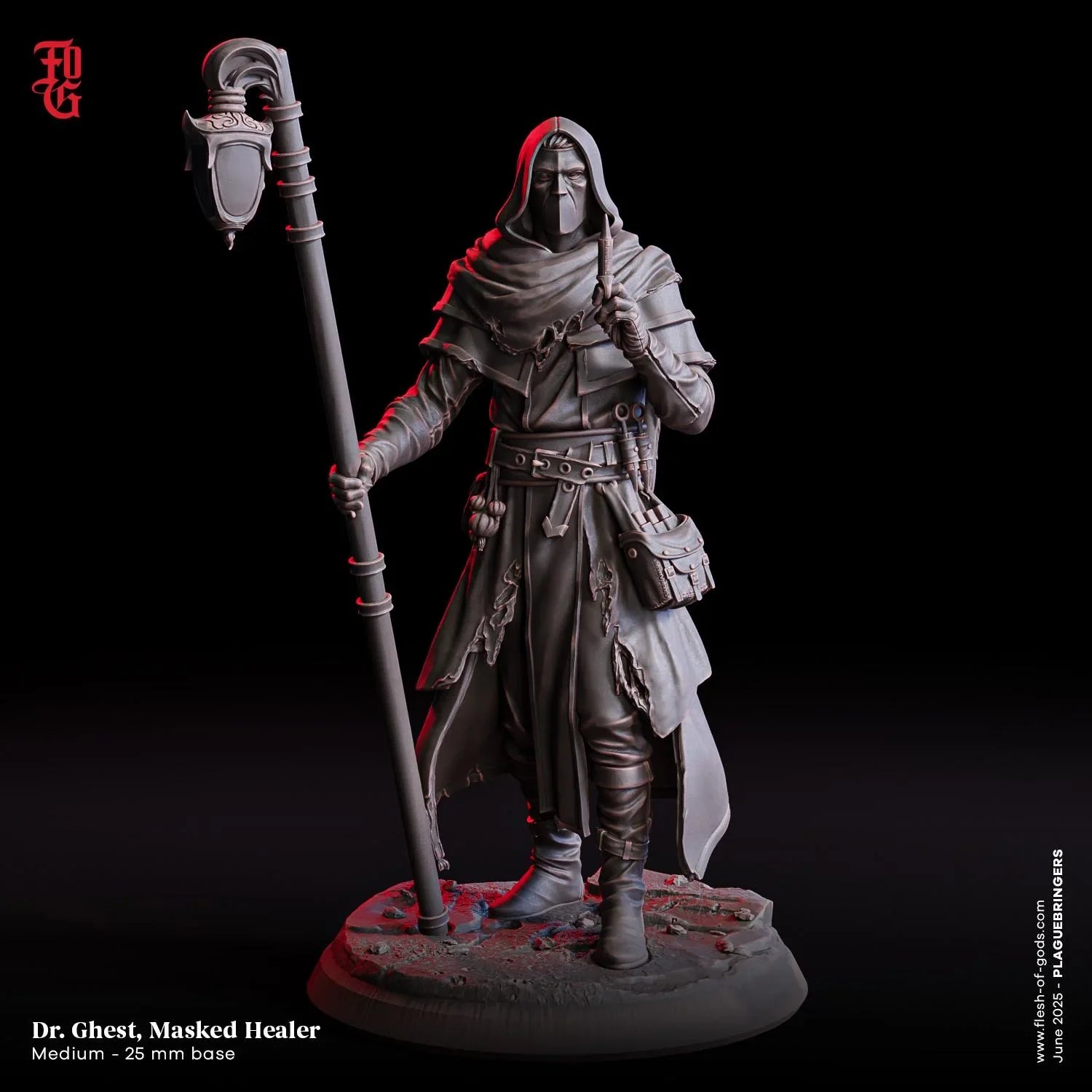 Dr. Ghest, Masked Healer | Human Cleric Miniature | 32mm Scale or 75mm Scale - Plague Miniatures