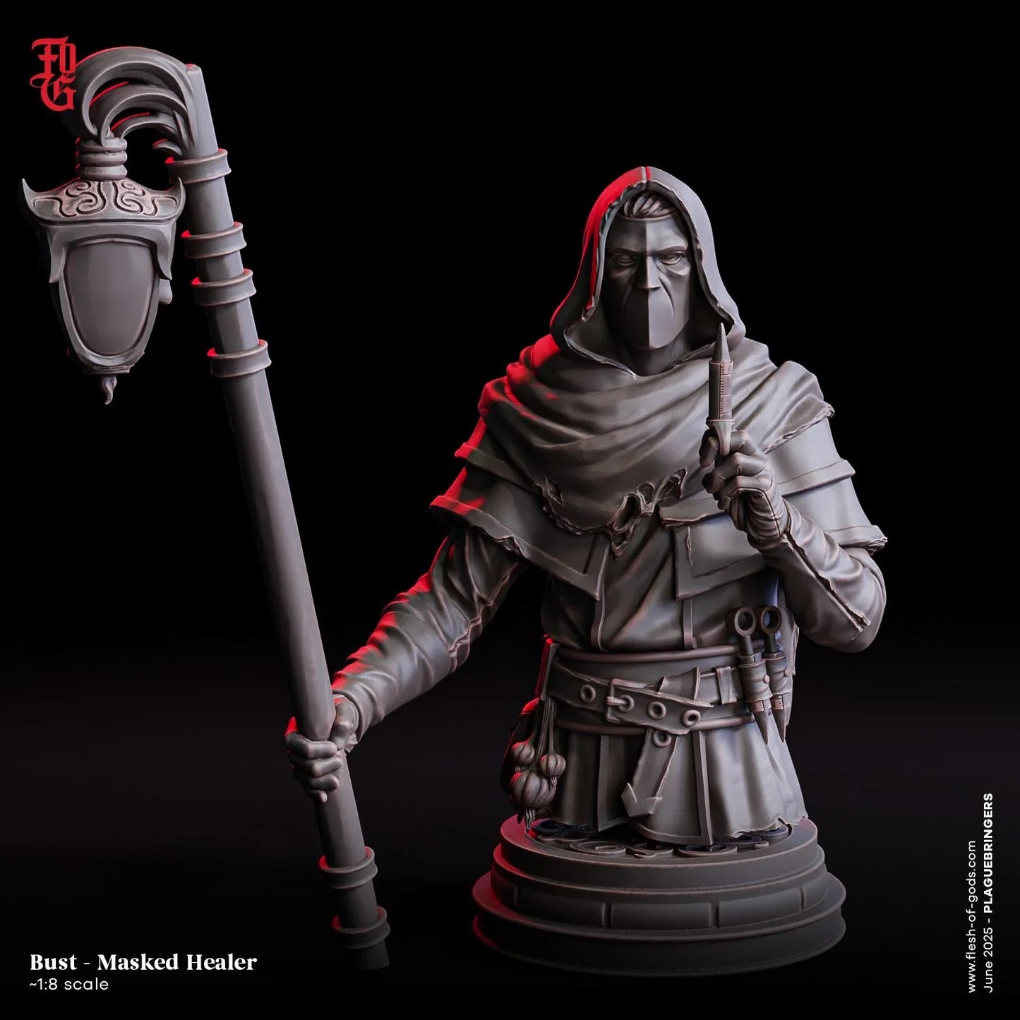 Dr. Ghest, Masked Healer | Human Cleric Resin Bust Statue - Plague Miniatures