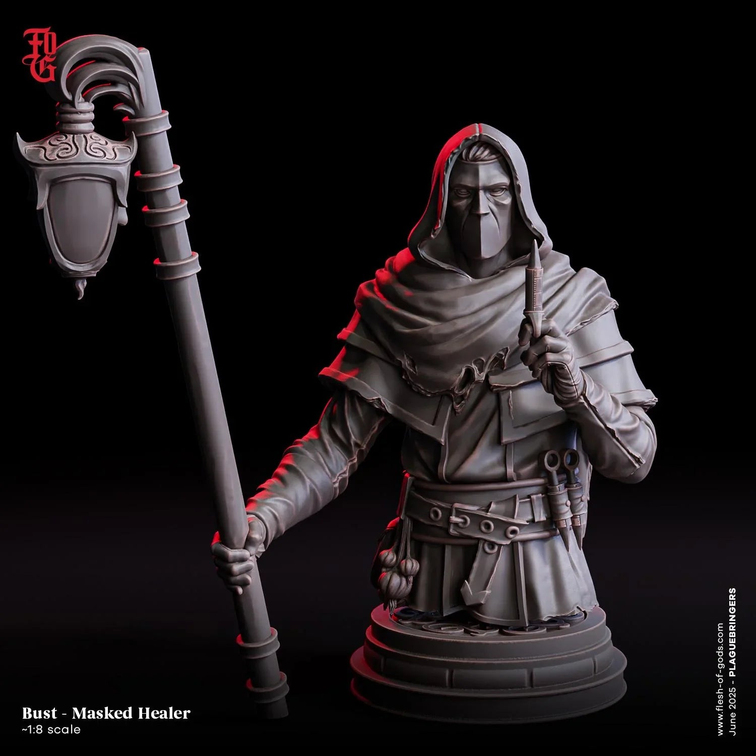 Dr. Ghest, Masked Healer | Human Cleric Resin Bust Statue - Plague Miniatures