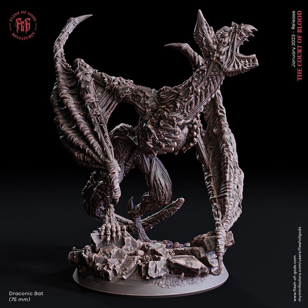 Draconic Bat Monster Miniature | Large DnD Flying Creature | 75mm Base ...
