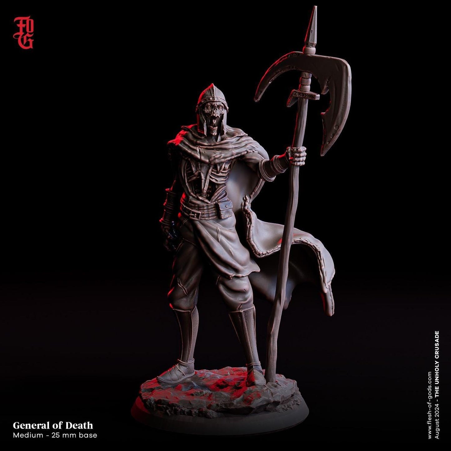 Dragon of Death with General Rider Miniature | Undead Skeleton Monster Mounted | 75mm Base - Plague Miniatures