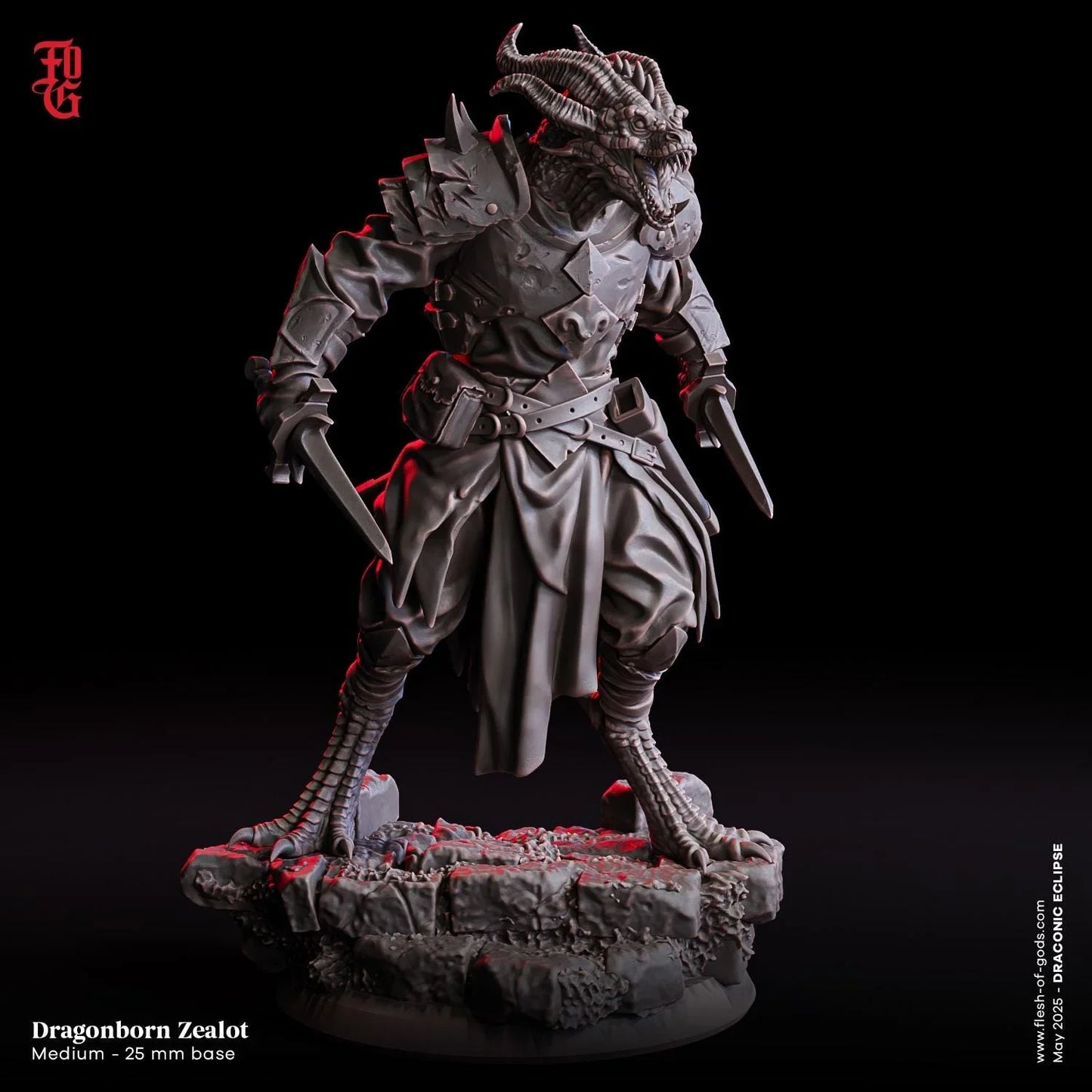 Dragonborn Zealot | Draconian Rogue Miniature | 32mm Scale or 75mm Scale - Plague Miniatures