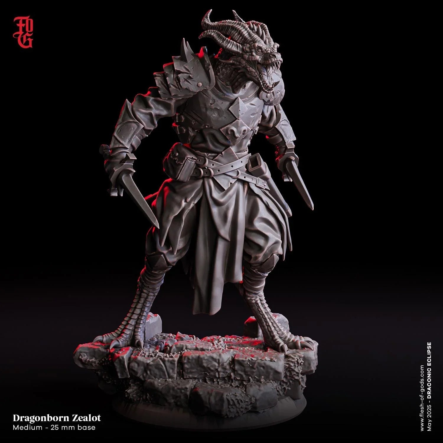Dragonborn Zealot | Draconian Rogue Miniature | 32mm Scale or 75mm Scale - Plague Miniatures