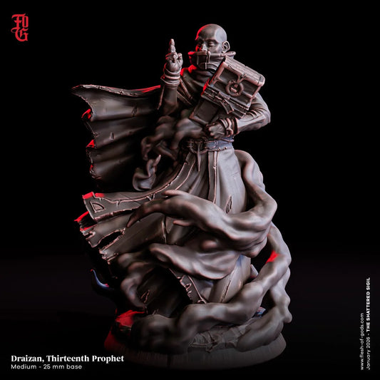 Draizen, the Thirteenth Prophet Miniature | Human Wizard Monster Figurine | 32mm Scale or 75mm Scale - Plague Miniatures