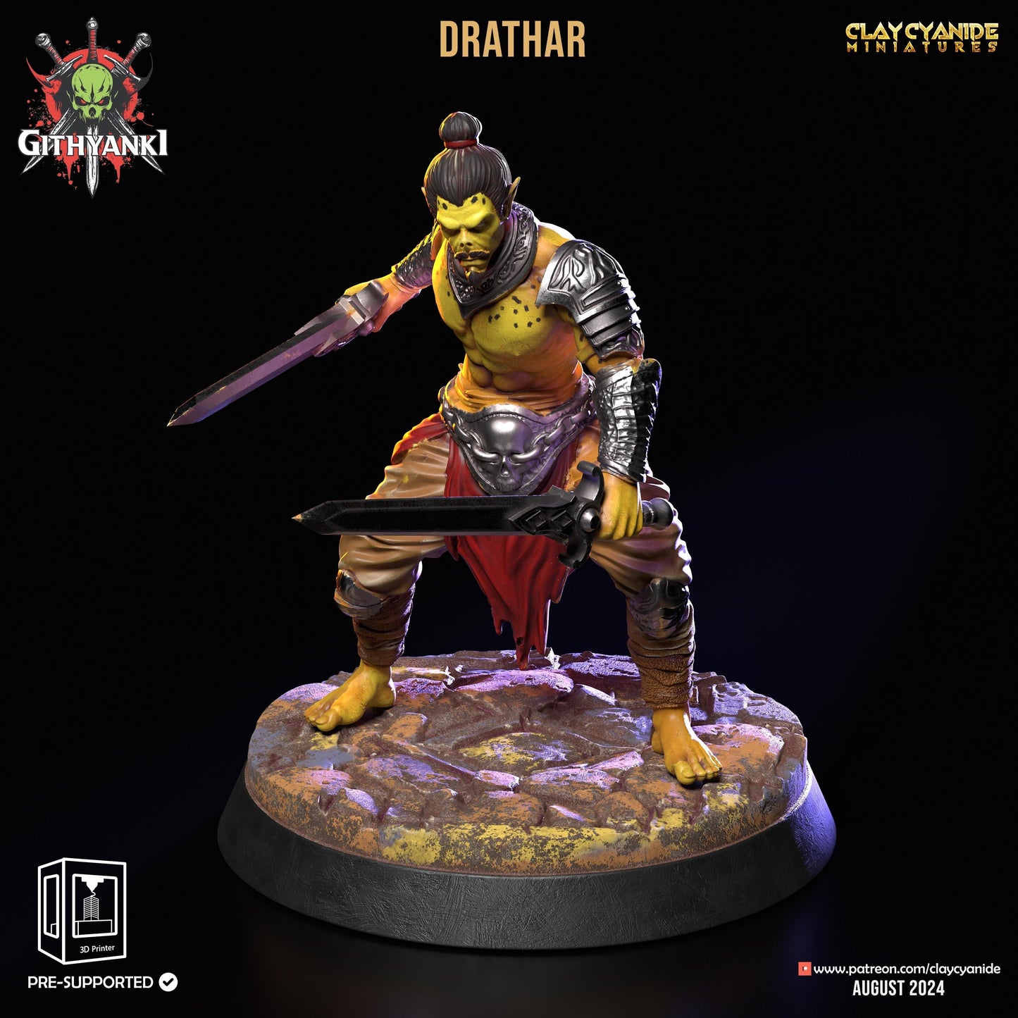 Drathar, Orc Dual-Wielding Swordsman Miniature | Agile Combatant | 32mm Scale - Plague Miniatures