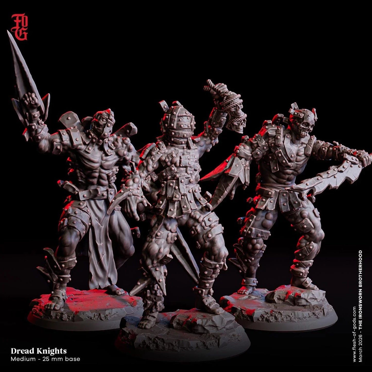 Dread Knight Miniature Set | Aberration Soldier Trio Monster Figurine Set | 32mm Scale - Plague Miniatures