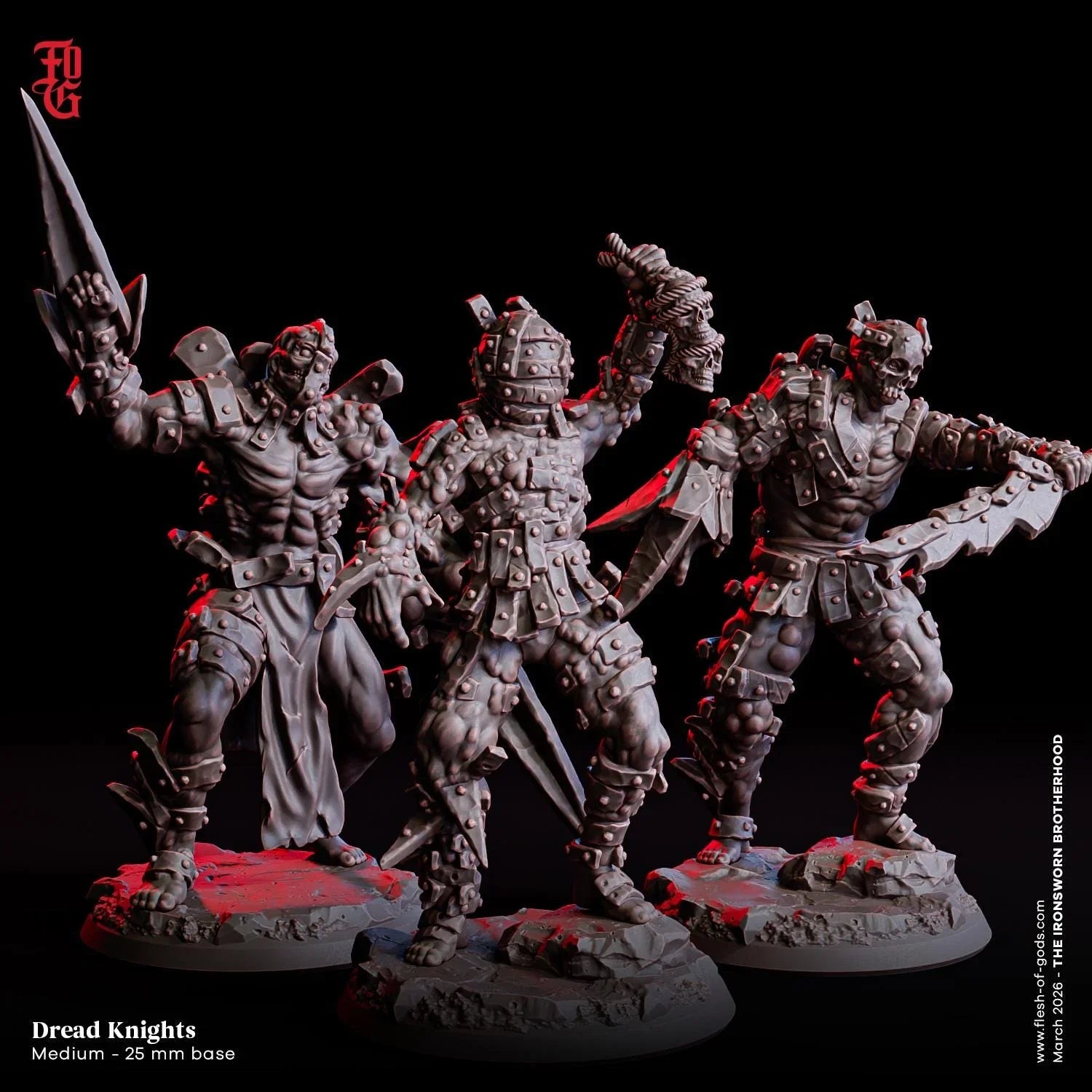 Dread Knight Miniature Set | Aberration Soldier Trio Monster Figurine Set | 32mm Scale - Plague Miniatures