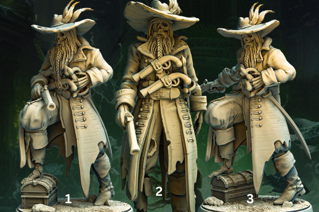 Dread Pirate Captain Miniature | Skeleton Gunslinger Seafarer | 3 poses | 32mm Scale - Plague Miniatures