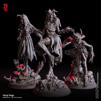 Drowned Deep Hag Miniature | Demonic Undead Sea Witch Monster Figurine | 32mm Scale - Plague Miniatures