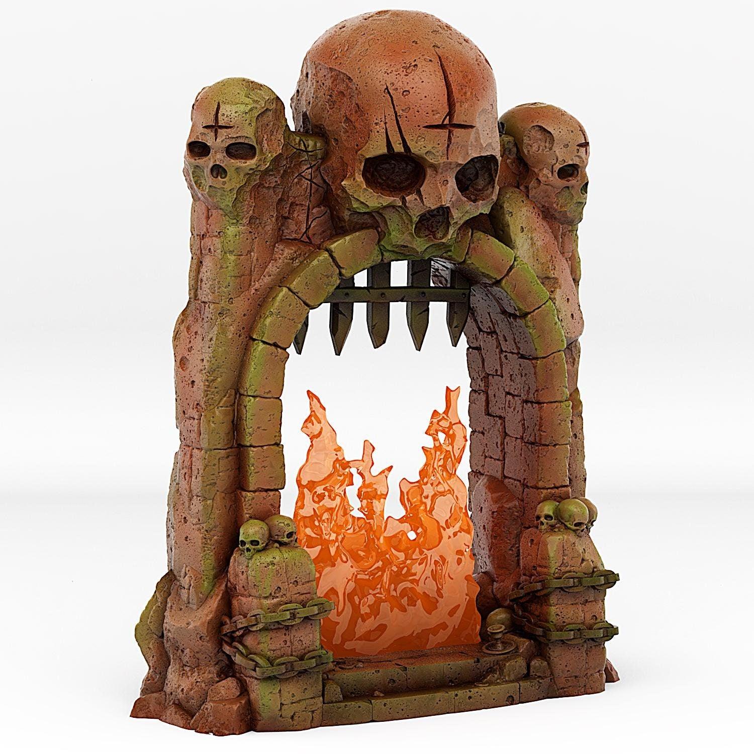 Dungeon Entrance Portal Miniature | Magic Fire Effect | Flaming Dungeon Terrain Prop | 28mm or 32mm Scale - Plague Miniatures