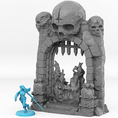 Dungeon Entrance Portal Miniature | Magic Fire Effect | Flaming Dungeon Terrain Prop | 28mm or 32mm Scale - Plague Miniatures