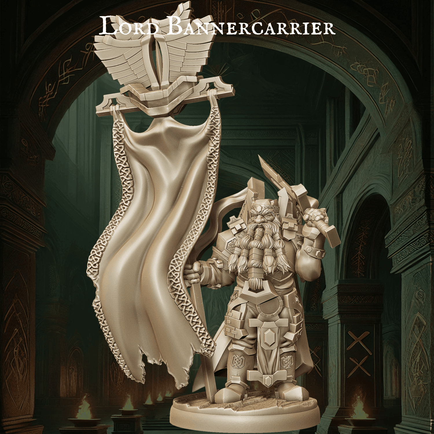 Dwarf Command Groups - 9 Poses | Tabletop Wargaming Miniatures | DnD Dwarf Army Bannerman - Plague Miniatures