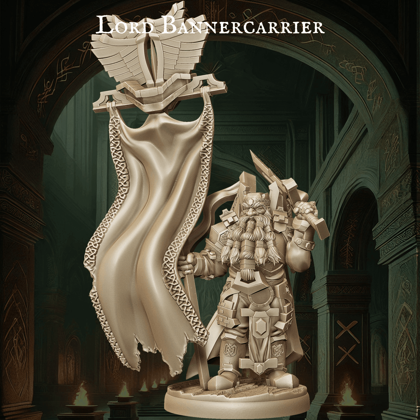 Dwarf Command Groups - 9 Poses | Tabletop Wargaming Miniatures | DnD Dwarf Army Bannerman - Plague Miniatures