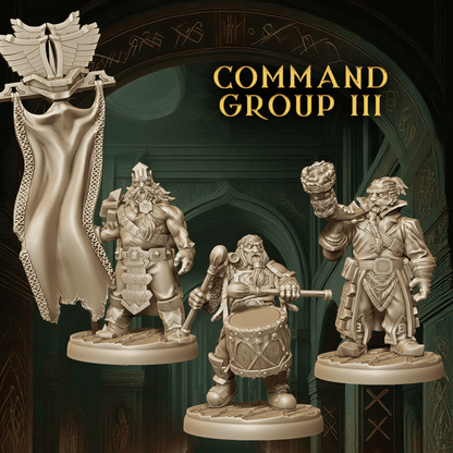 Dwarf Command Groups - 9 Poses | Tabletop Wargaming Miniatures | DnD Dwarf Army Bannerman - Plague Miniatures