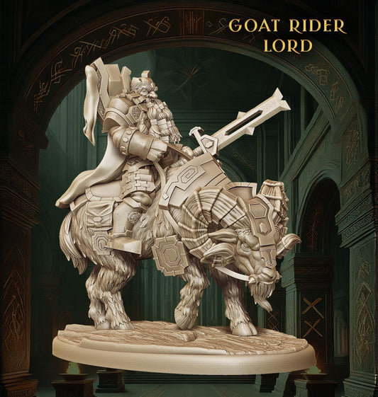 Dwarf Lord | Goat Rider Dwarf Miniature | Fantasy Commander Tabletop Gaming Figure | 50 Base - Plague Miniatures