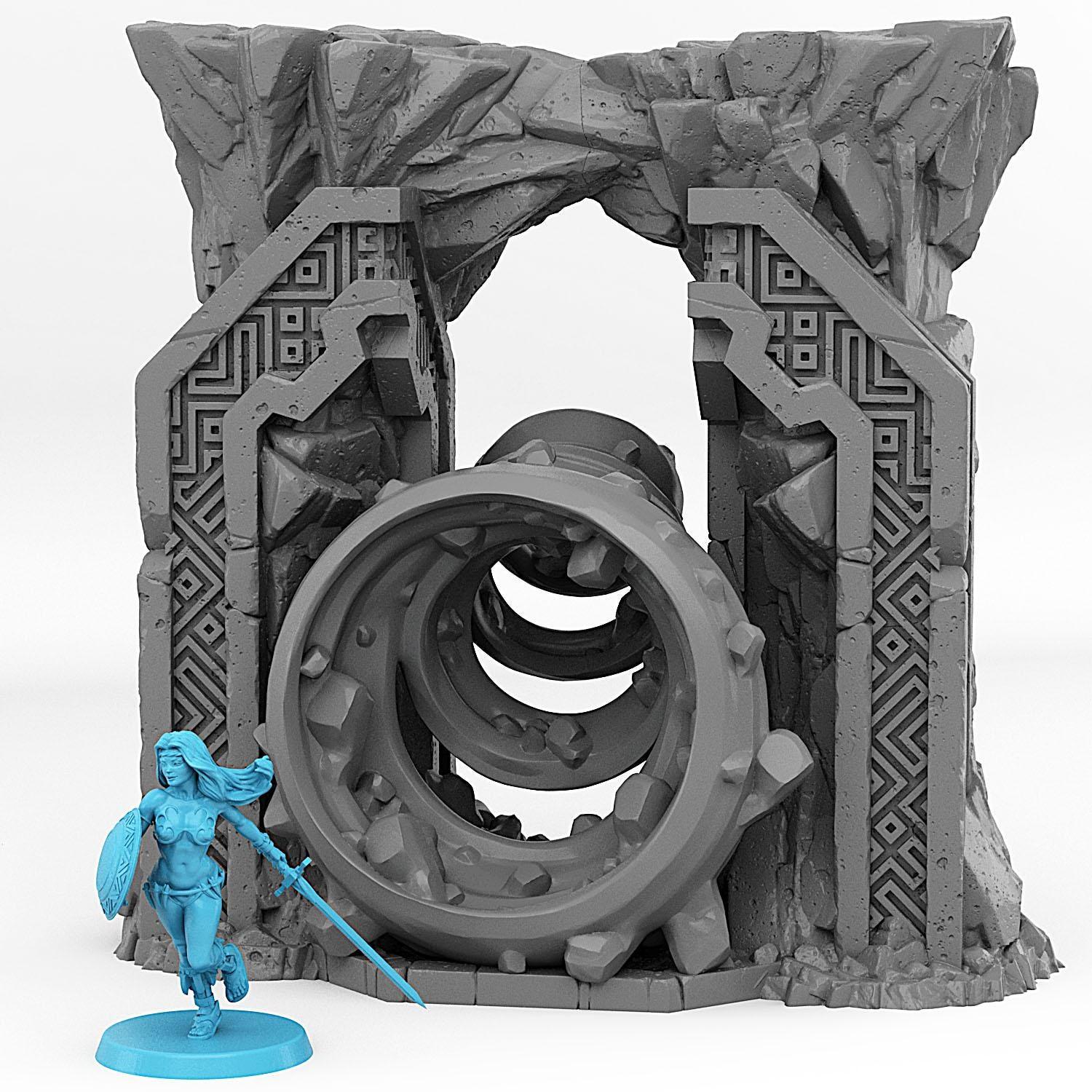 Dwarf Mine Portal Miniature | Rock Vortex Effect | Dungeon Terrain Prop | 28mm or 32mm Scale - Plague Miniatures